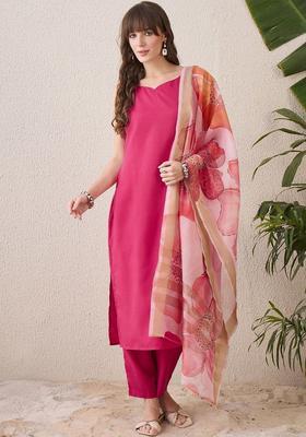 Pink Self Design Viscose Kurta Set