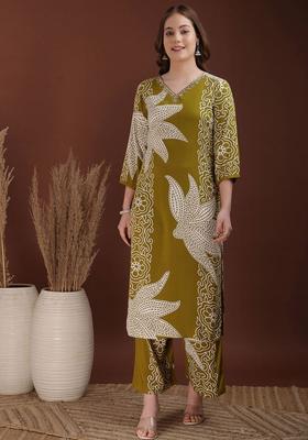 Green Printed Viscose Kurta Set