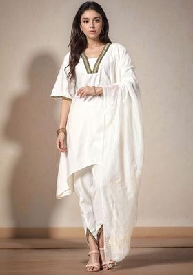 White Solid Silk Kurta Set