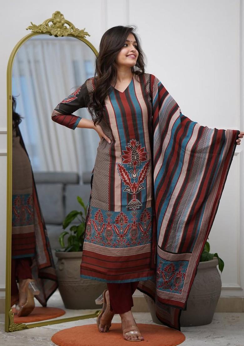 Multi Printed Viscose Kurta Set - Indya