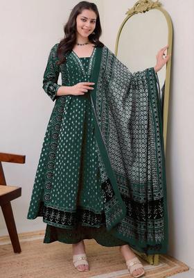 Green Printed Viscose Kurta Set
