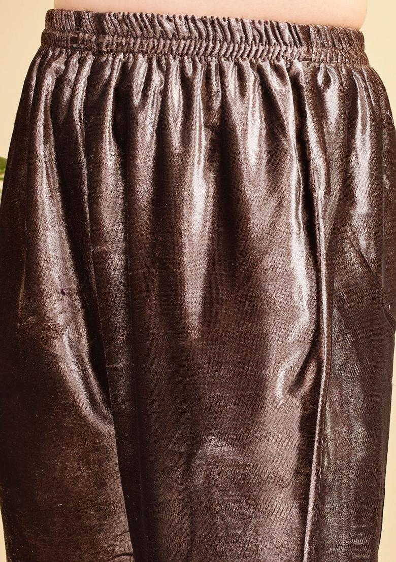 Brown Embroidered Velvet Kurta Set - Indya