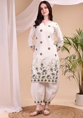 White Embroidered Viscose Kurta Set