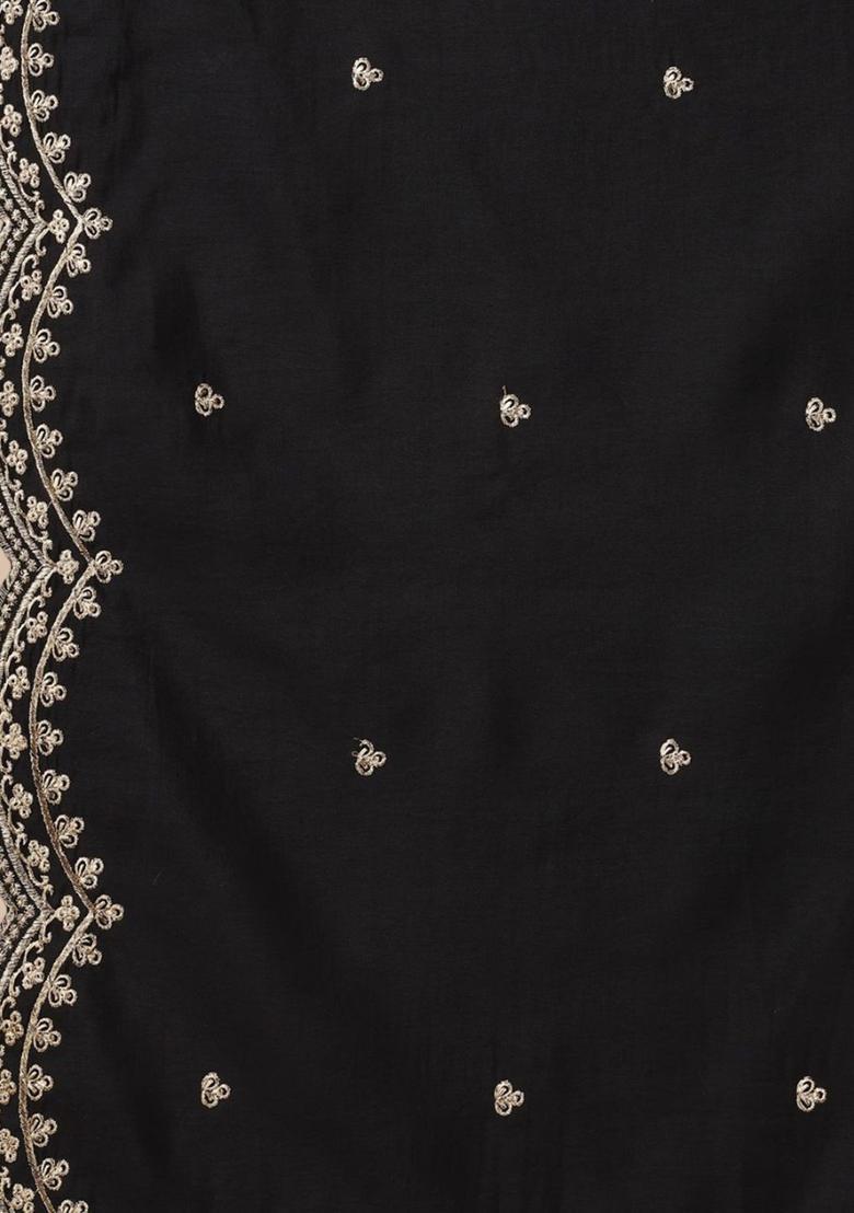 Black Embroidered Silk Kurta Set - Indya