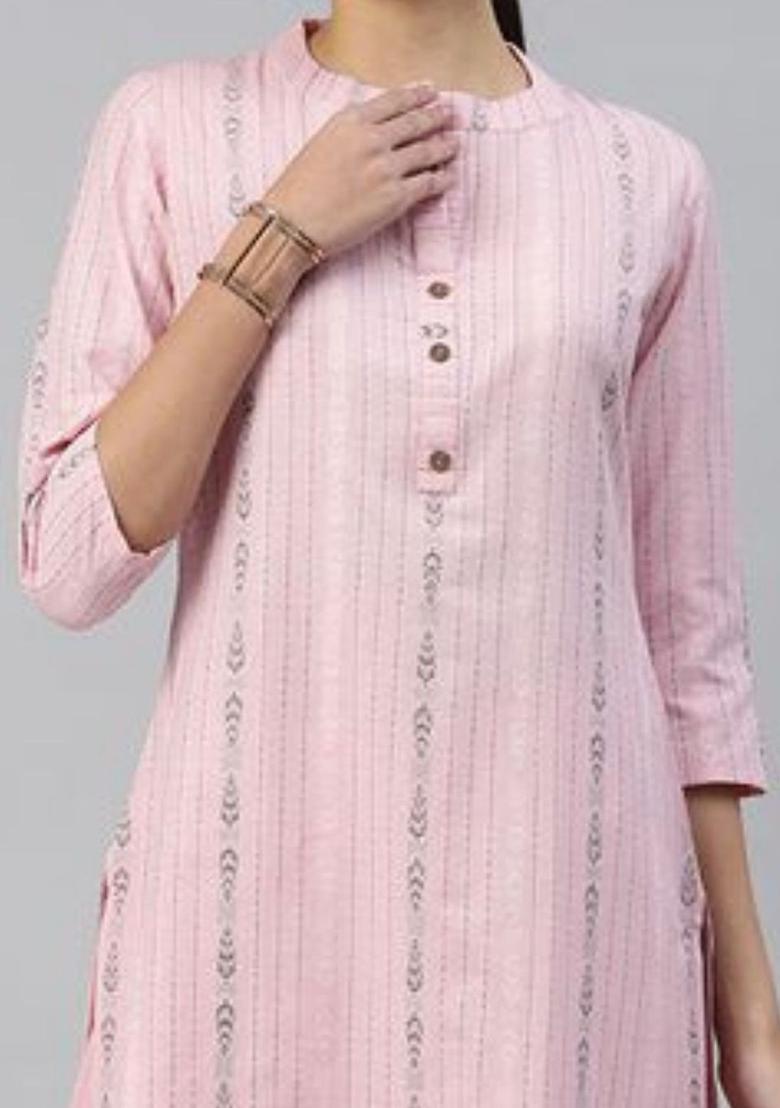 Pink Woven Design Cotton Kurta Set - Indya