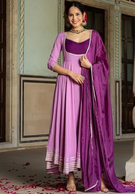 Purple Solid Viscose Anarkali Set