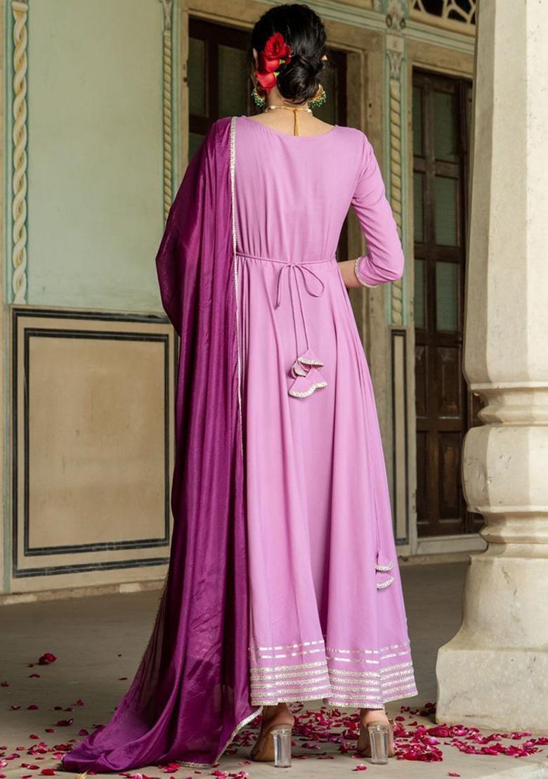Purple Solid Viscose Anarkali Set - Indya