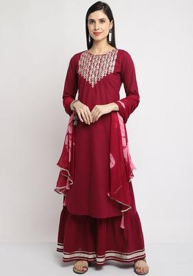 Magenta Yoke Design Cotton Kurta Set