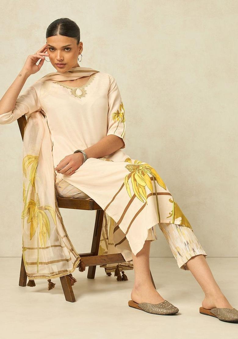 Peach Printed Cotton Kurta Set - Indya