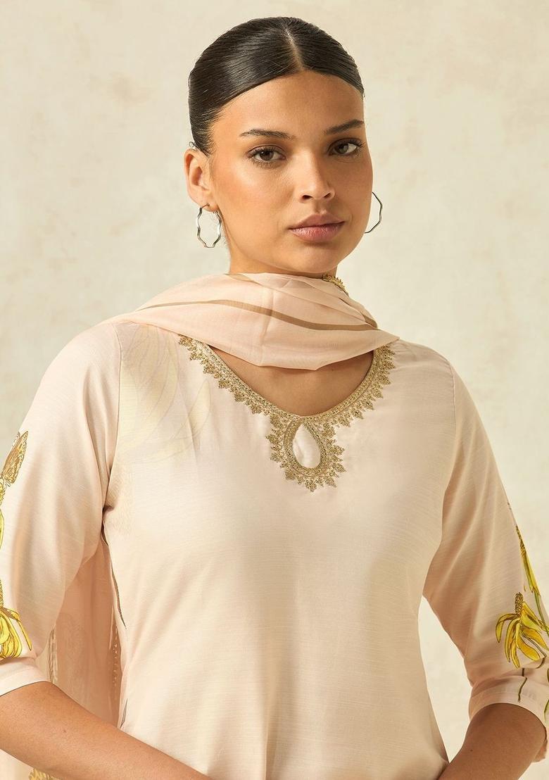 Peach Printed Cotton Kurta Set - Indya