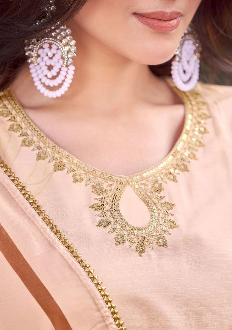 Peach Printed Cotton Kurta Set - Indya