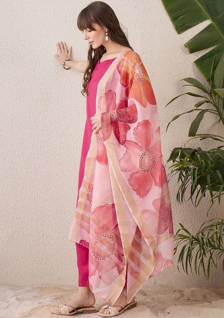 Pink Solid Viscose Kurta Set - Indya