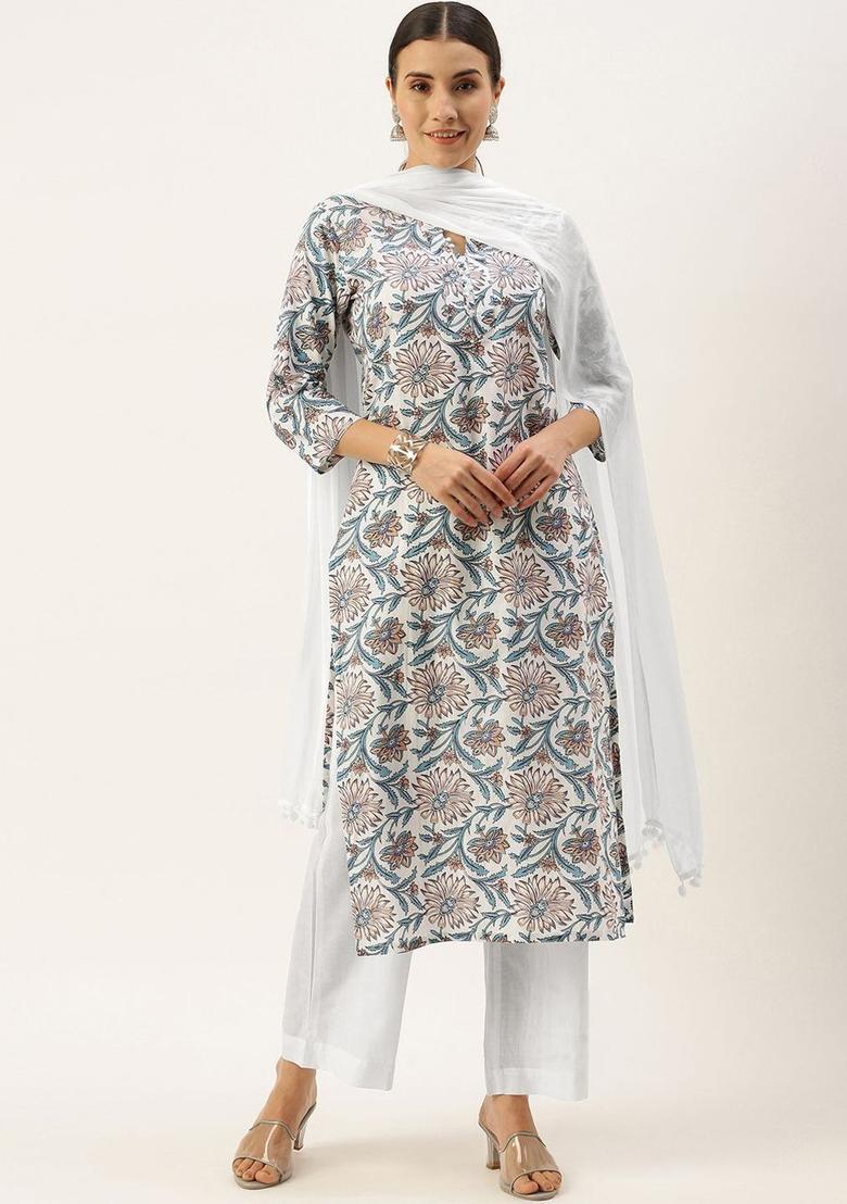 Peach Printed Cotton Kurta Set - Indya