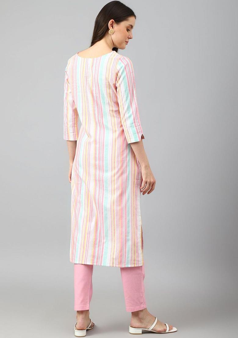 Peach Printed Cotton Kurta Set - Indya
