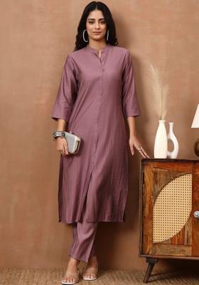 Purple Solid Viscose Kurta Set