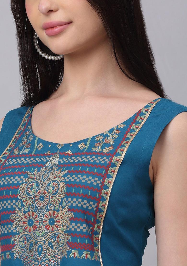 Teal Solid Viscose Kurta Set - Indya