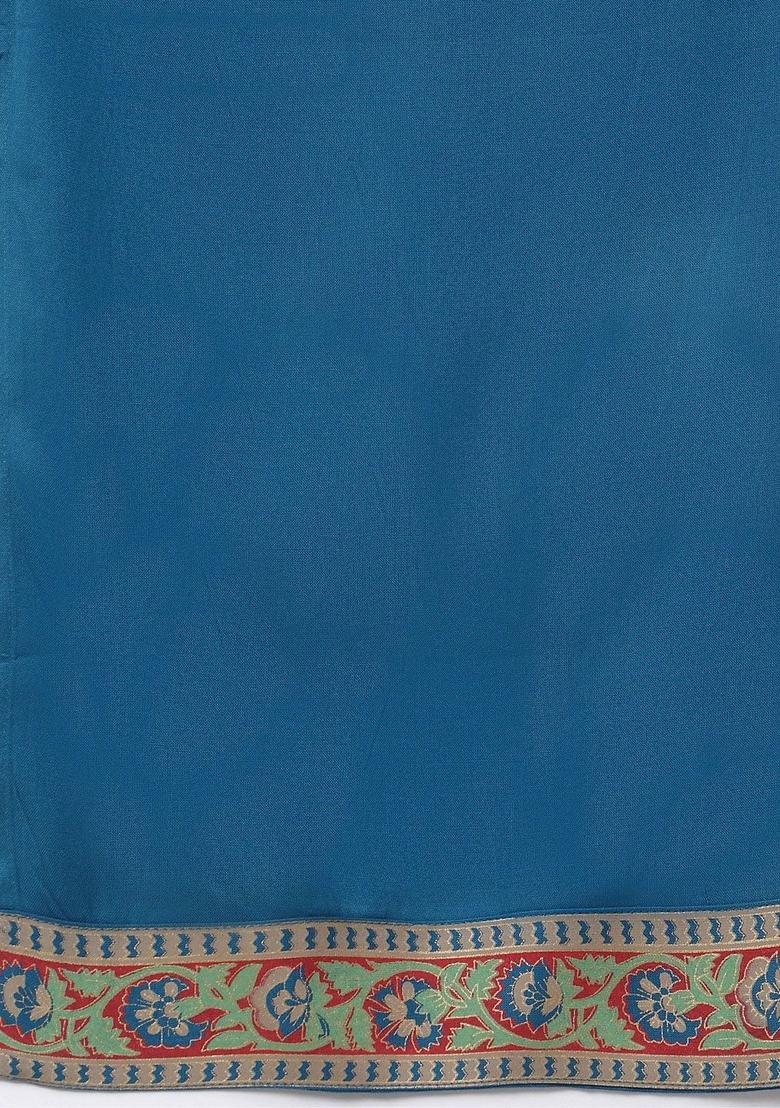 Teal Solid Viscose Kurta Set - Indya