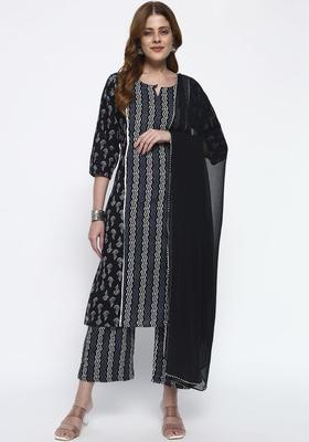 Black Printed Viscose Kurta Set