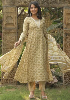 Green Printed Viscose Kurta Set