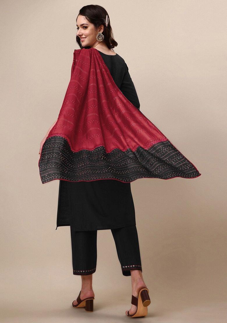 Black Yoke Design Cotton Kurta Set - Indya