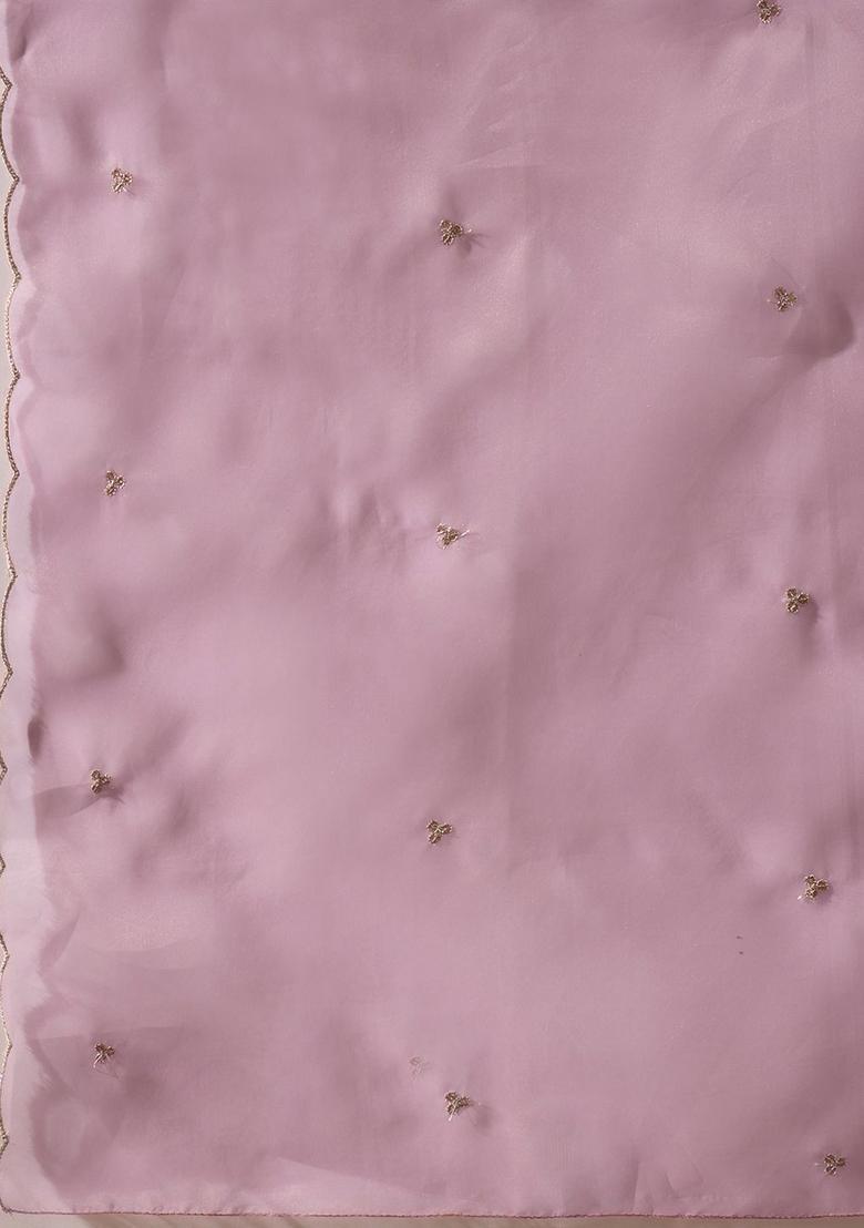 Lavender Embroidered Silk Kurta Set - Indya