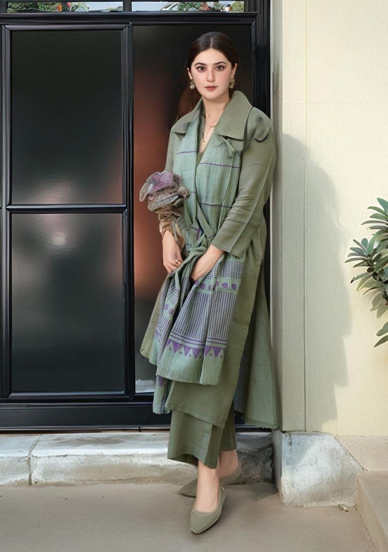 Green Printed Viscose Kurta Set - Indya