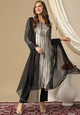 Black Printed Cotton Kurta Set