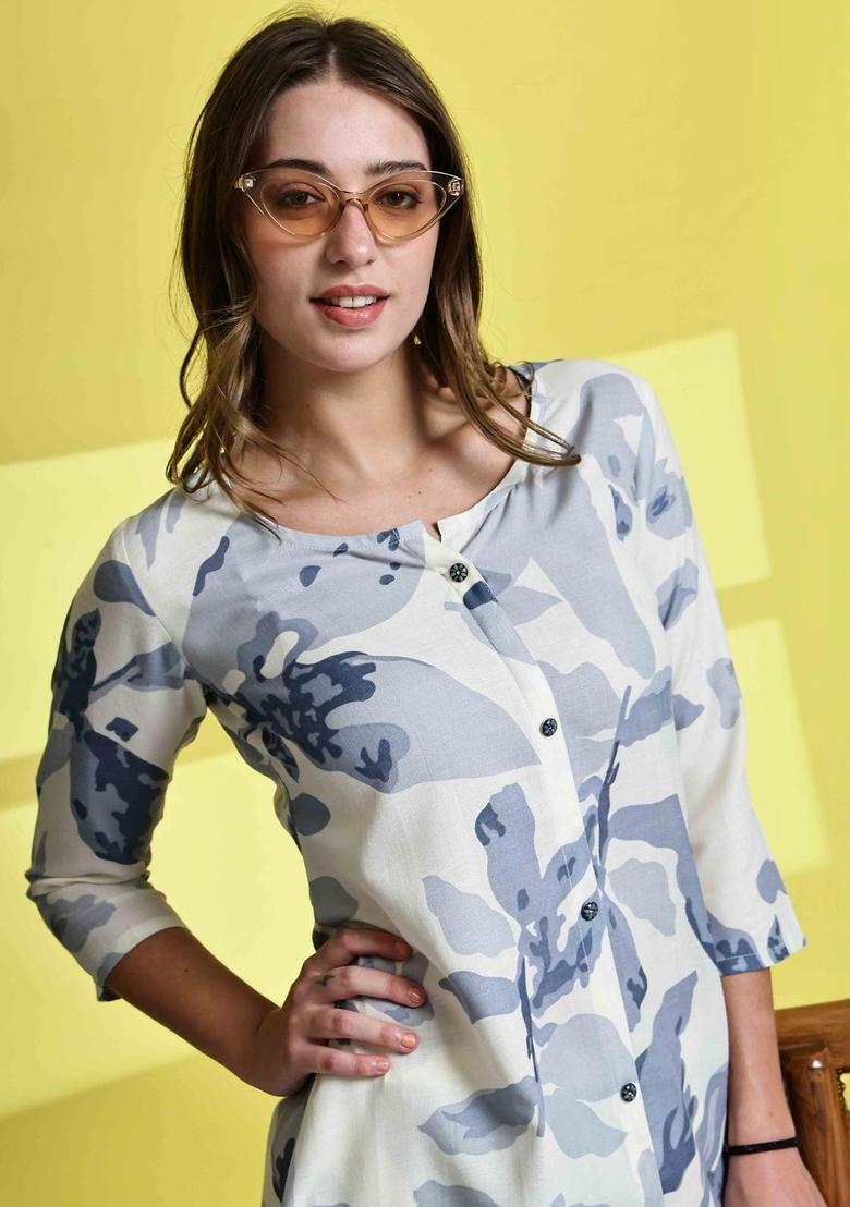 Off White Printed Cotton Kurta Set - Indya