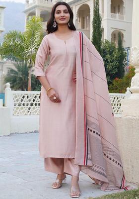 Pink Solid Viscose Kurta Set