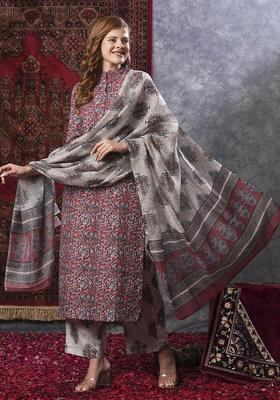 Maroon Printed Viscose Kurta Set