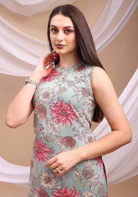 Blue Printed Viscose Kurta Set