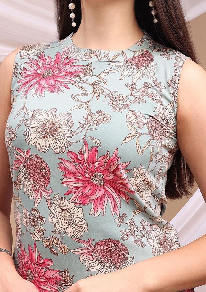 Blue Printed Viscose Kurta Set - Indya