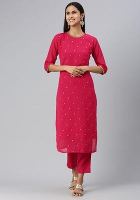 Magenta Embroidered Georgette Kurta Set