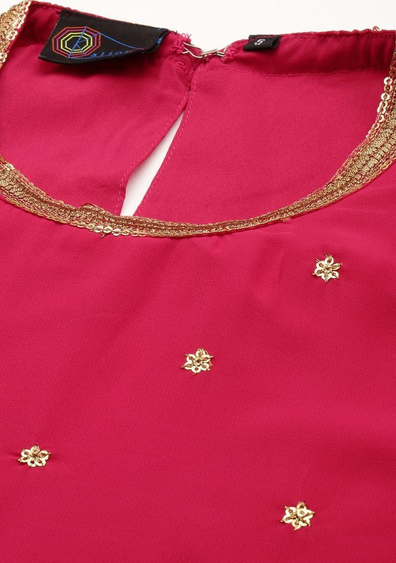 Magenta Embroidered Georgette Kurta Set - Indya