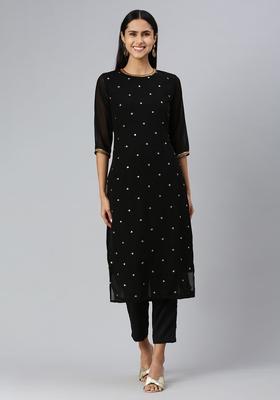 Black Embroidered Georgette Kurta Set