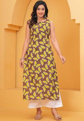 Brown Printed Viscose Kurta Set