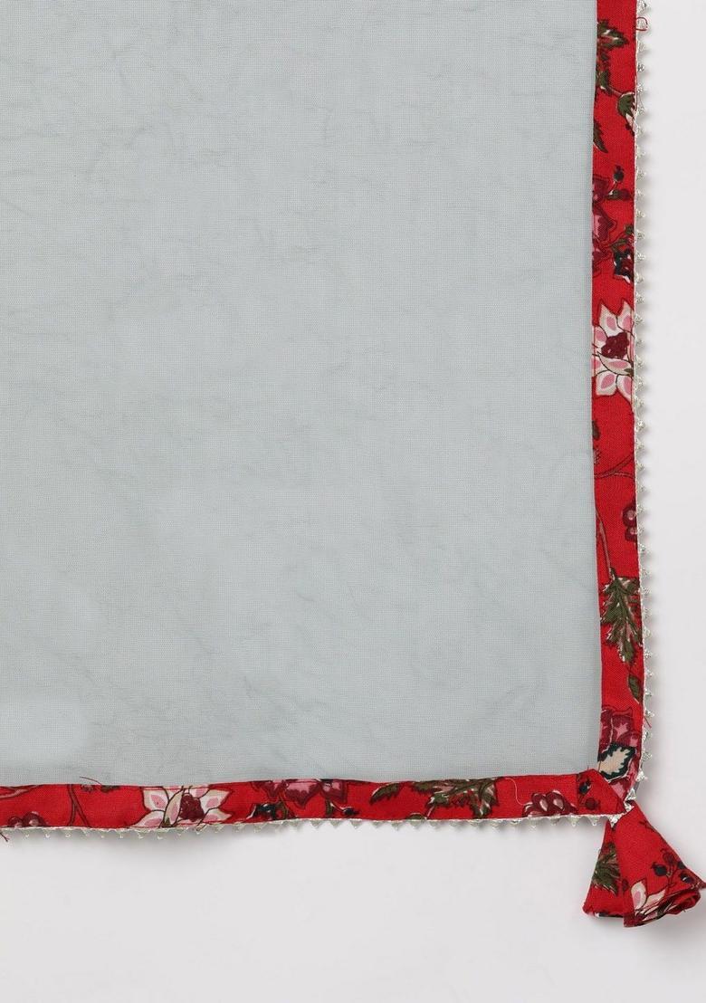 Red Printed Cotton Kurta Set - Indya