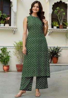 Green Printed Viscose Kurta Set