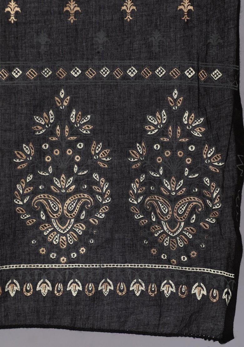 Black Embroidered Viscose Anarkali Set - Indya