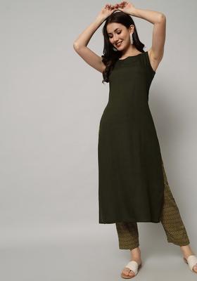 Green Solid Viscose Kurta Set