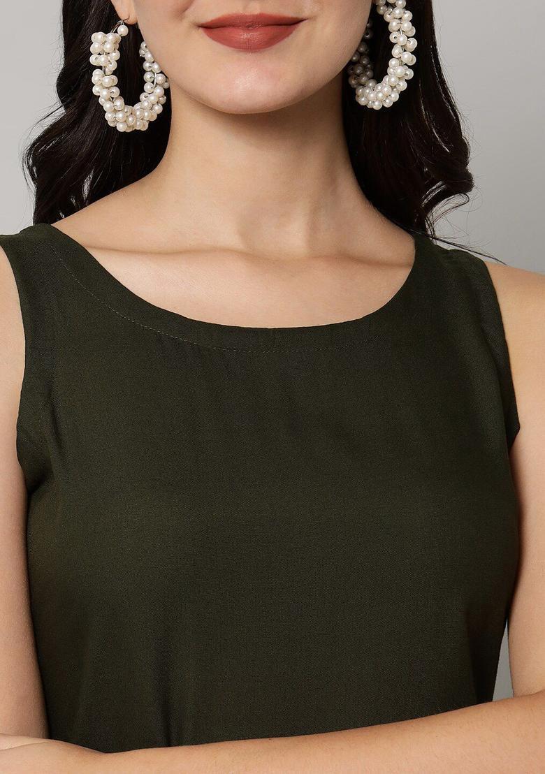 Green Solid Viscose Kurta Set - Indya