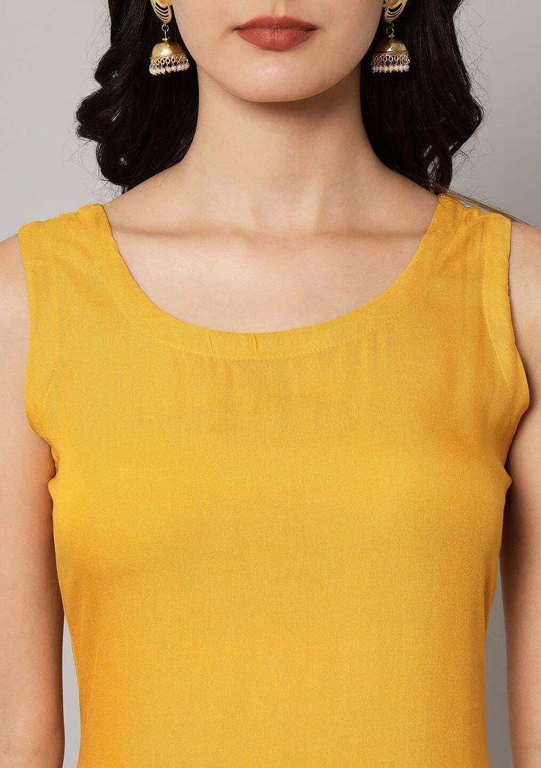 Yellow Solid Viscose Kurta Set - Indya