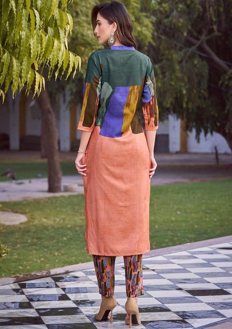 Multi Printed Cotton Kurta Set - Indya