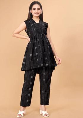 Black Self Design Cotton Kurta Set
