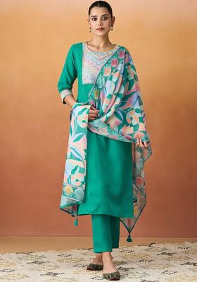 Sea Green Yoke Design Cotton Kurta Set