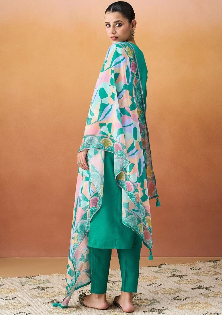 Sea Green Yoke Design Cotton Kurta Set - Indya