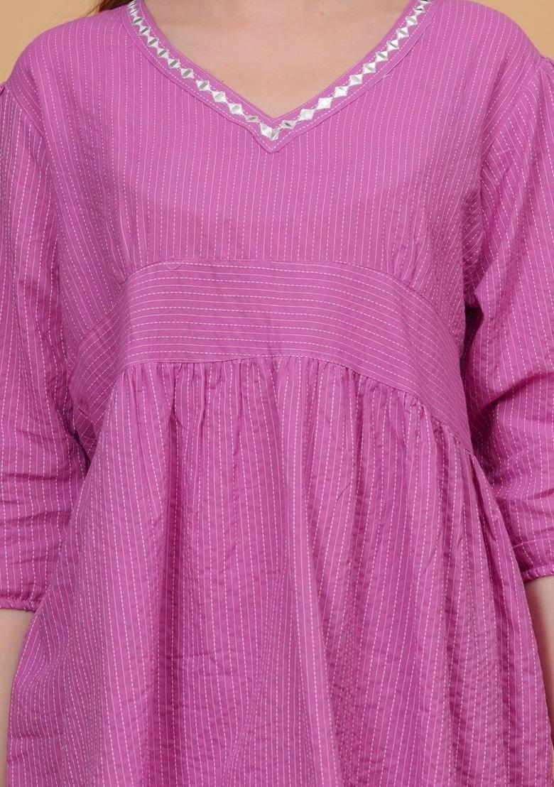 Pink Self Design Viscose Kurta Set - Indya