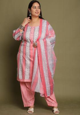Peach Printed Cotton Kurta Set