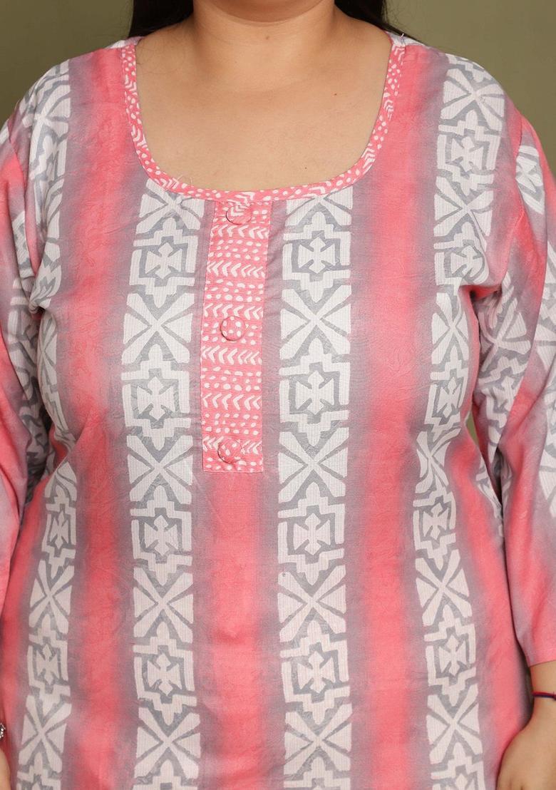 Peach Printed Cotton Kurta Set - Indya