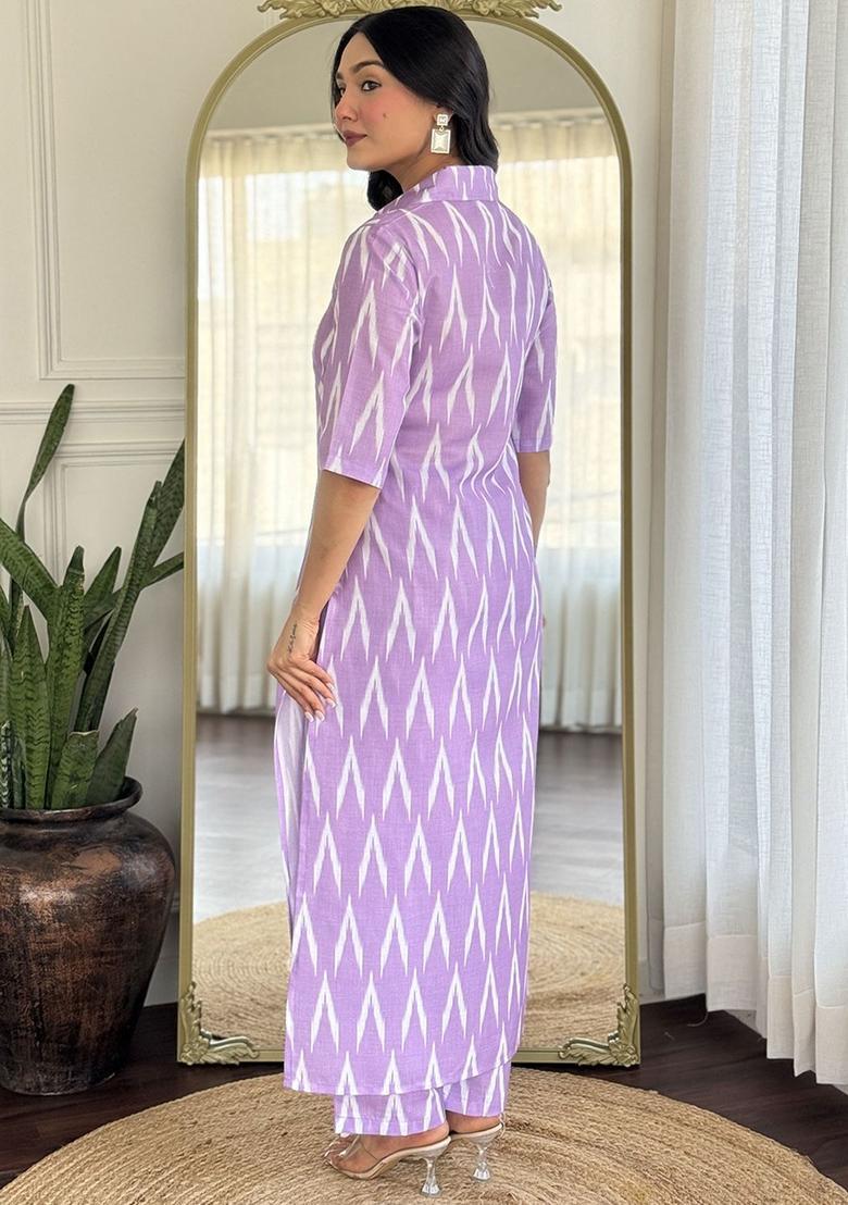 Purple Printed Viscose Kurta Set - Indya